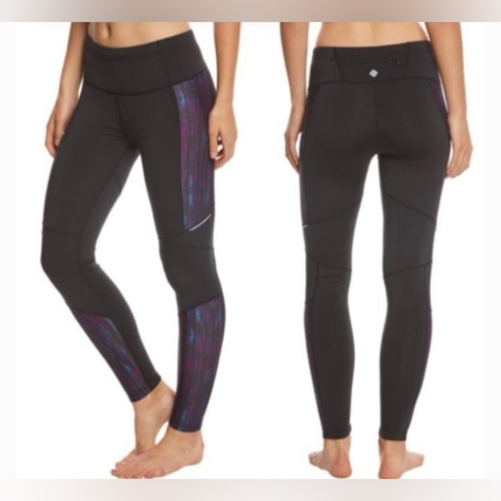 Prana Ergo Full Length Yoga Leggings Black & Purple Size Large